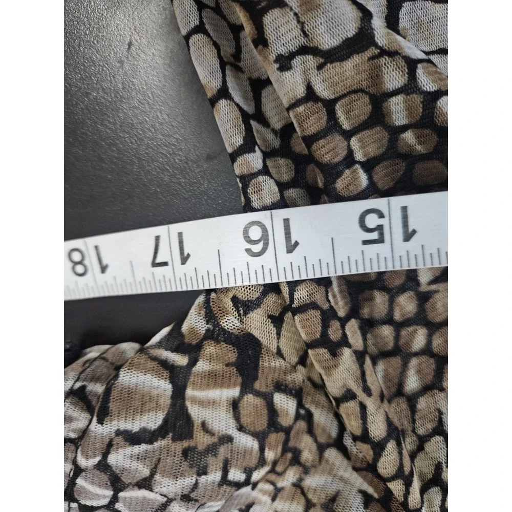 INC International Concepts Top M Brown Snake Print Ruffle Neck Short Sleeve‎
